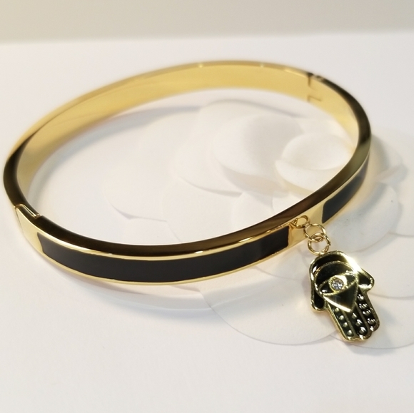 Jewelry - Black Enamel Hamsa 18K Gold Plated Bracelet Bangle